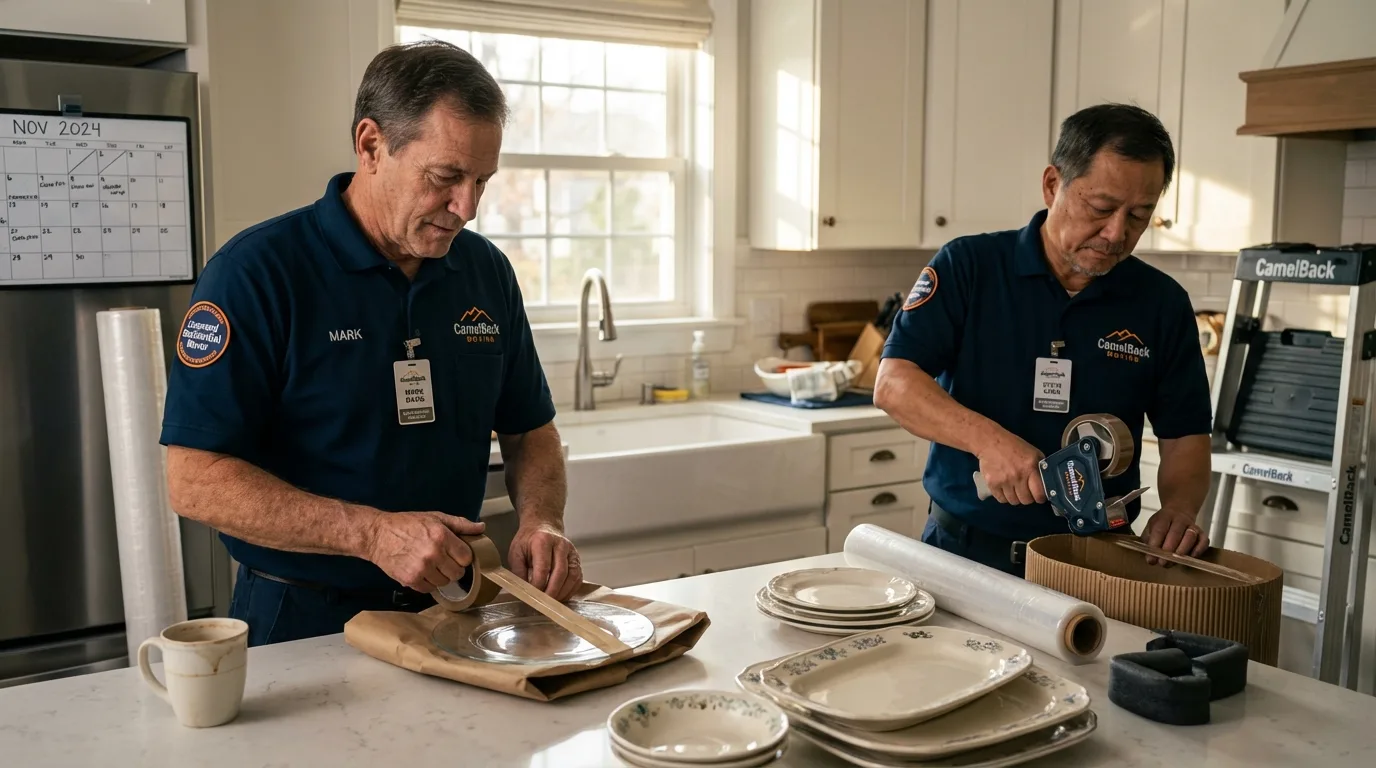 Professional crew packing kitchen dishware in Mineral Wells, WV